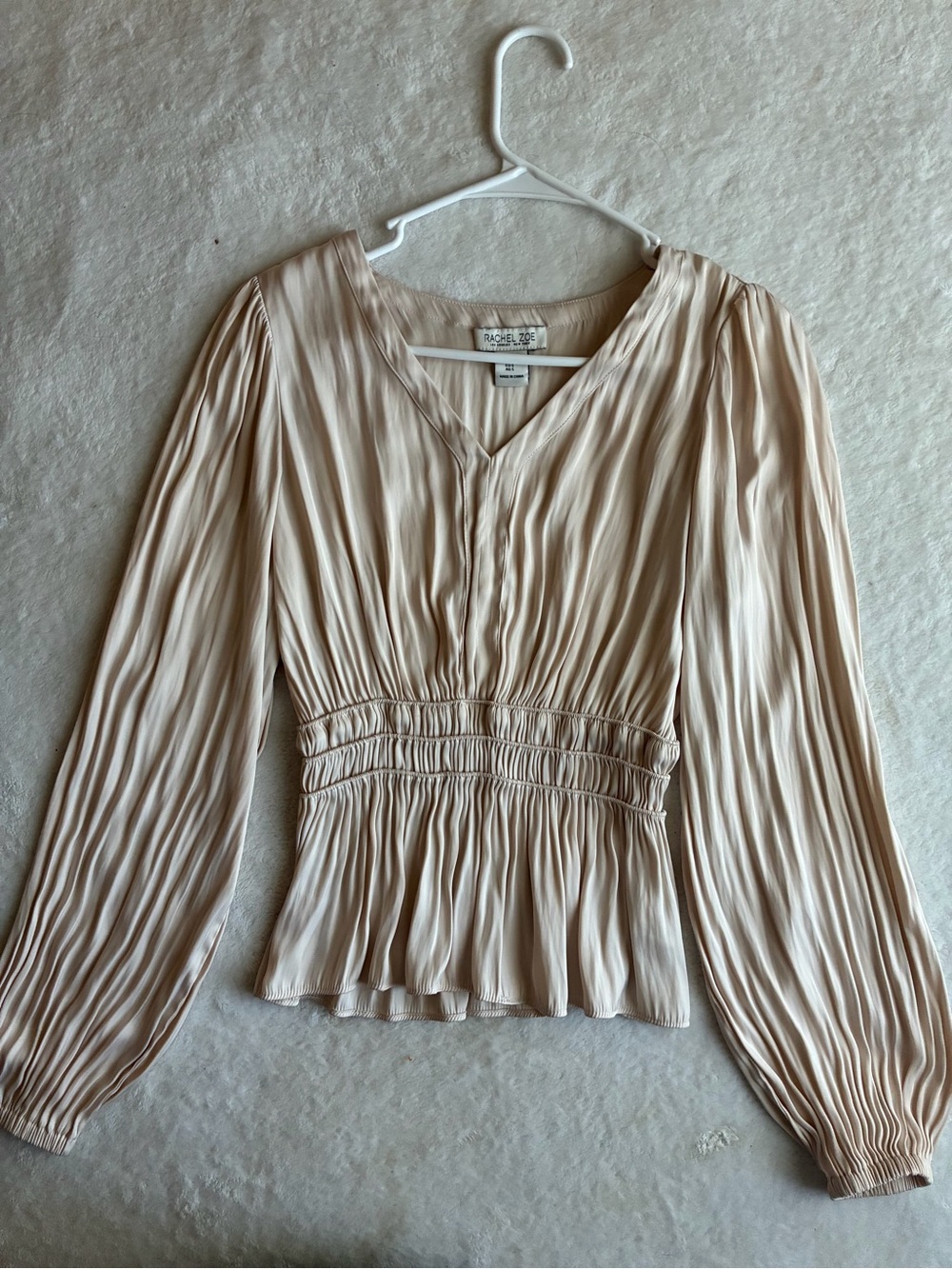 Rachel Zoe Pleated V-Neck Blouse in Light Beige